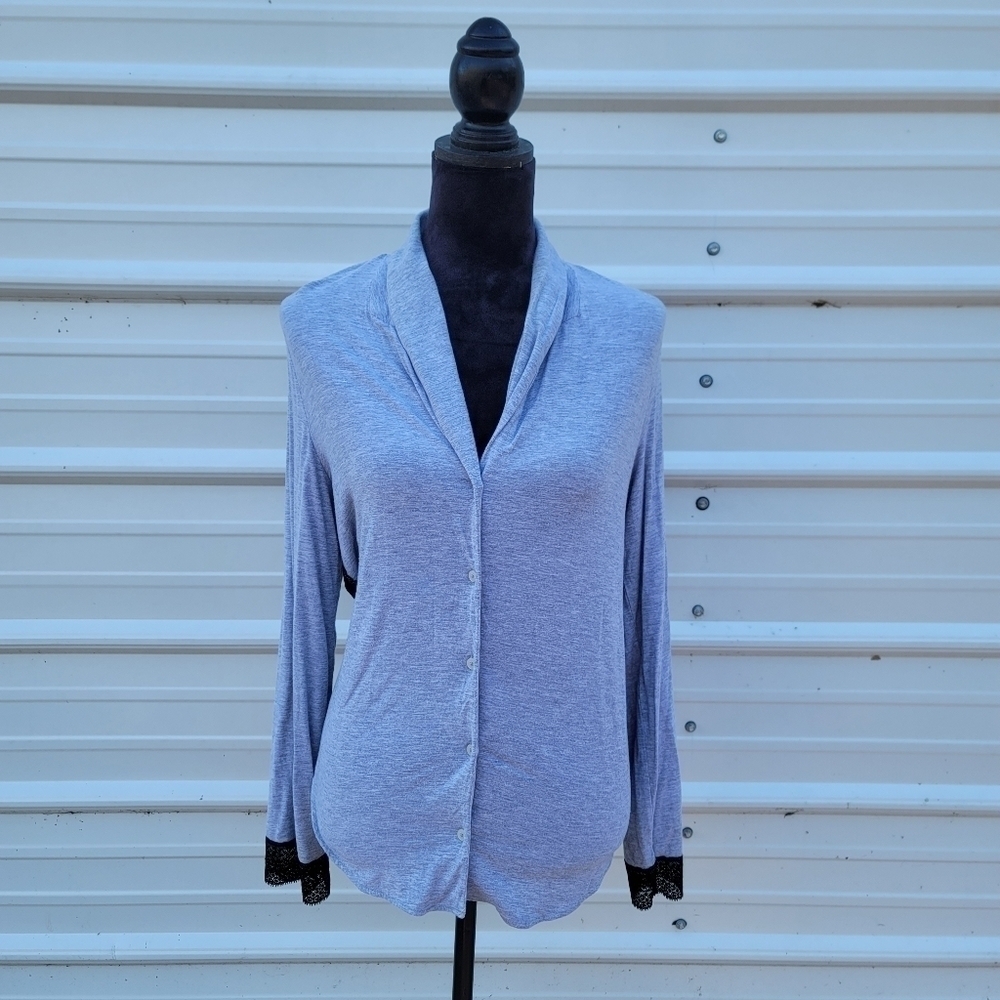 Victoria’s Secret Women's Gray Black Lace Jersey Stretch Knit Modal Sleep Top M